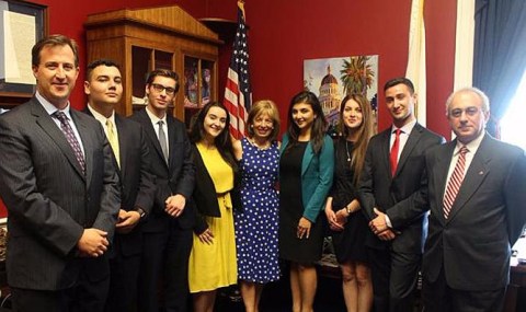 Armenian Assembly of America Executive Director Bryan Ardouny, Class of 2016 Terjenian-Thomas Assembly Interns,Armenian Caucus Co-Chair Jackie Speier (D-CA), and Armenian National Institute Director Dr. Rouben Adalian