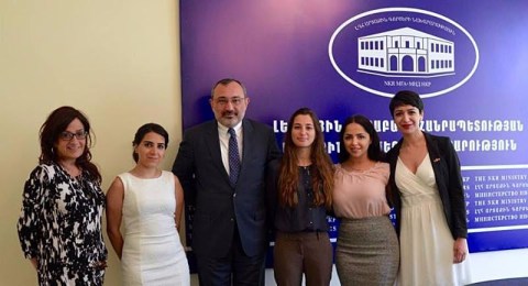 Armenian Assembly of America Regional Director Arpi Vartanian and Class of 2016 Assembly Yerevan Summer Interns with Nagorno Karabakh Republic Foreign Minister Karen Mirzoyan